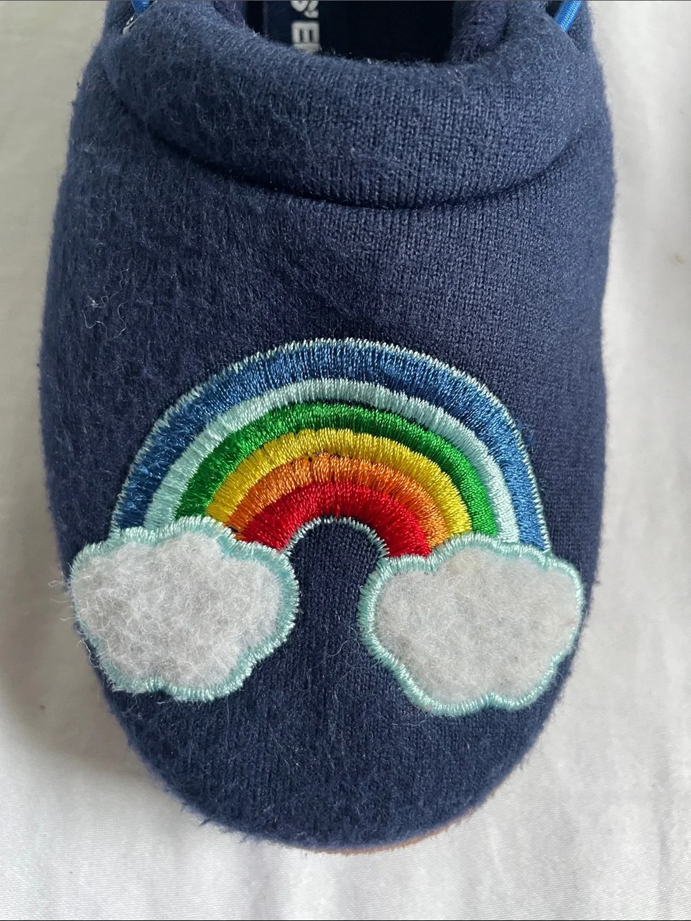 LANDS END Slippers Fleece Rainbow Blue Winter Cozy House Shoes